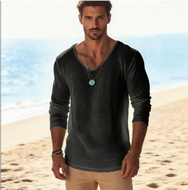 Linen Shirt Breathable - Casual T-shirt voor heren met V-hals,
