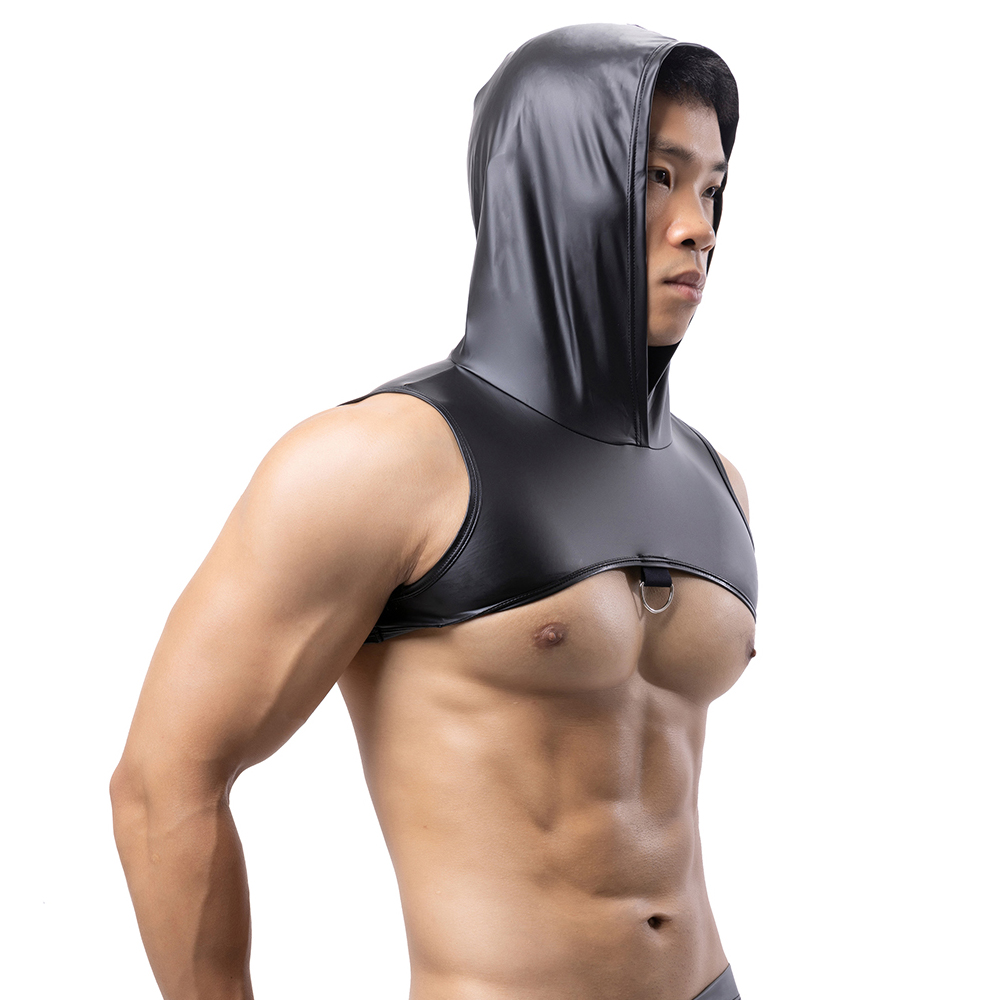 Tank Top Muscle - Mannen kunstleer fitness tanktops met capuchon