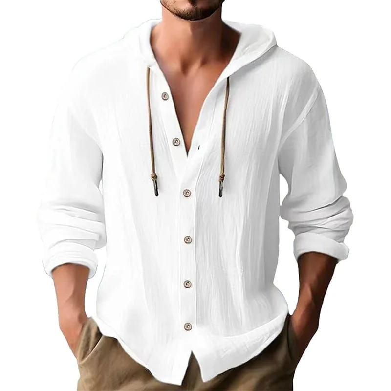 Short Linen Drawstring - Heren effen kleur casual shirt met