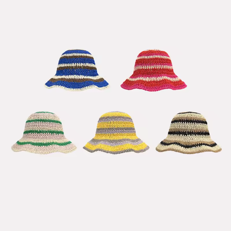 Nieuwe Gestreepte Gebreide Str - Bucket Hat Straw recensie en prijs